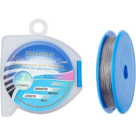 BENECREAT 7 Strands Bead String Wire (0.46MM, 295FT) Nylon Coated Stainless Steel Beading Wire for Necklace Bracelet Making, Gunmetal Color