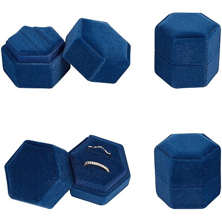 NBEADS 4 Pcs Velvet Ring Box, Hexagon Ring Storage Box Jewelry Boxes Earring Jewelry Case for Wedding Engagement Birthday and Anniversary, Marine Blue