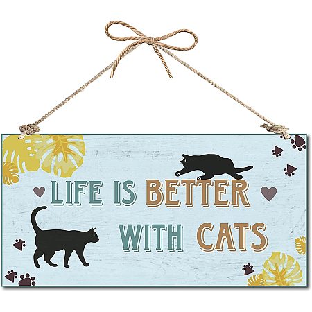 CREATCABIN Life is Better with Cats Funny Wall Signs Vintage Farmhouse Home Decor Plaque Hanging Wall Art Kitten Wood Board Sign for Yard Office Home Kitchen Front Door Patio Decoration 12 x 6inch