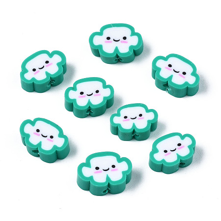 ARRICRAFT Handmade Polymer Clay Beads, Cloud with Smiling Face, Medium Spring Green, 6~8.5x10~11.5x4.5~5.5mm, Hole: 1.8mm
