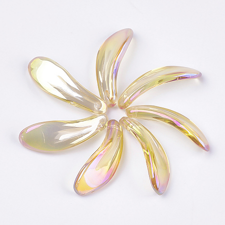 Nbeads Electroplate Glass Pendants, Petal, Gold, 26x9x6mm, Hole: 1mm