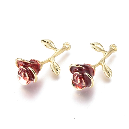 Honeyhandy Alloy Pendants, with Enamel, Rose Flower, Golden, Red, 27x14x9mm, Hole: 1.4mm