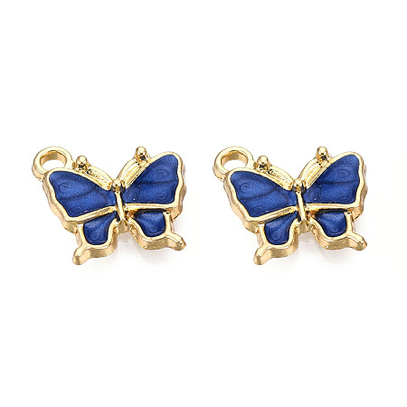 Honeyhandy Light Gold Plated Alloy Charms, with Enamel, Butterfly, Royal Blue, 13x13.5x2.5mm, Hole: 1.8mm