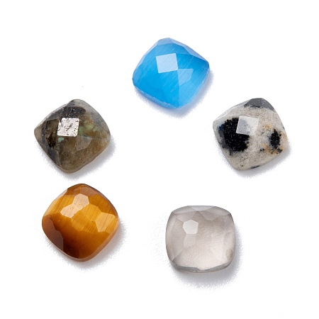 Honeyhandy Natural Mixed Gemstone Cabochons, Faceted, Square, 6x6x3mm