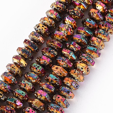 Honeyhandy Electroplated Natural Lava Rock Beads Strands, Hexagon, Bumpy, Colorful, 6.5x7.5x4mm, Hole: 1.2mm, about 105pcs/strand, 15.94 inch(40.5cm)