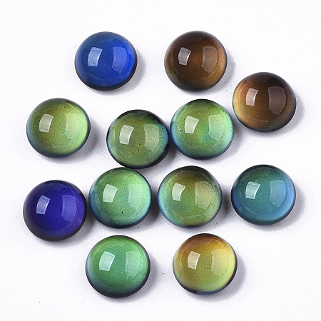 Honeyhandy Translucent Glass Cabochons, Color will Change with Different Temperature, Half Round/Dome, Black, 10x6.5mm