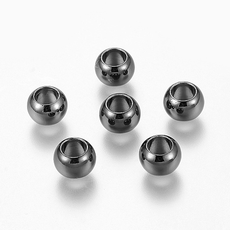Honeyhandy Environment Brass European Beads, Lager Hole Beads, Long-Lasting Plated, Rondelle, Gunmetal, 8x5.5mm, Hole: 4.5mm