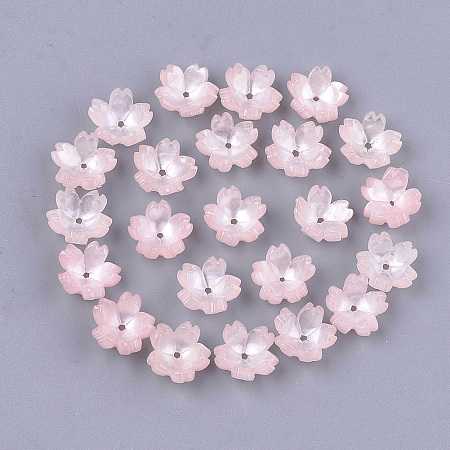 ARRICRAFT Cellulose Acetate(Resin) Bead Caps, 5-Petal, Sakura, Pink, 10.5x11x4.5mm, Hole: 1mm