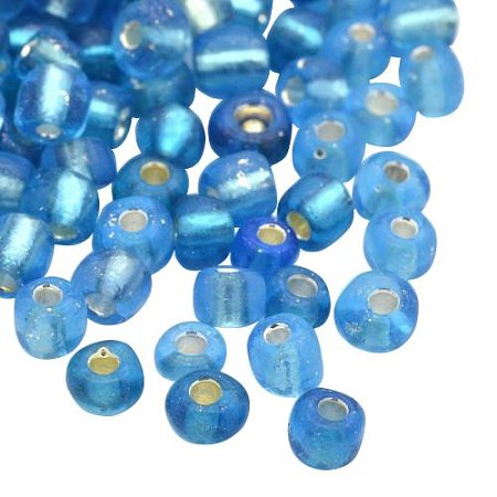 ARRICRAFT 50g 6/0 Silver Lined Round Hole Glass Seed Beads, SkyBlue, 4mm, Hole: 1.5mm; about 50g/500pcs