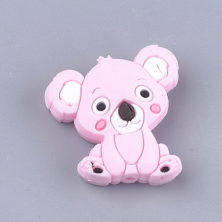 Honeyhandy Food Grade Eco-Friendly Silicone Beads, Chewing Beads For Teethers, DIY Nursing Necklaces Making, Koala, Pearl Pink, 28x26x8mm, Hole: 2mm