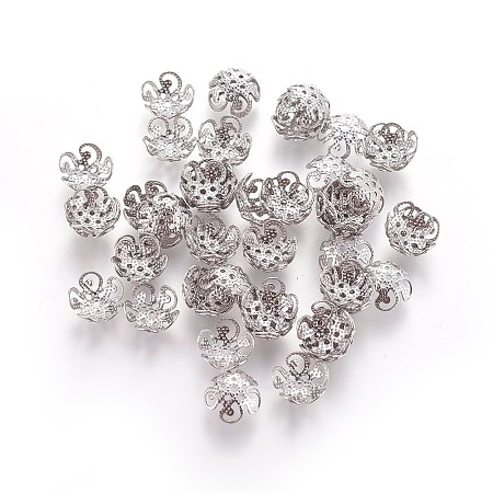Honeyhandy 5-Petal 304 Stainless Steel Bead Caps, Stainless Steel Color, 8x4mm, Hole: 1mm