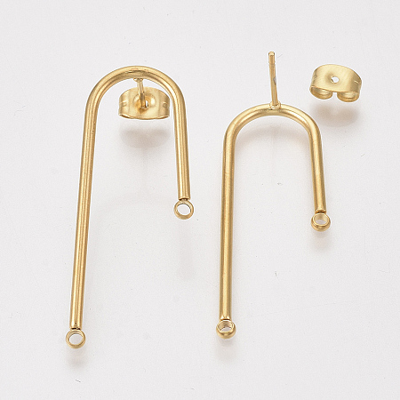 Honeyhandy 304 Stainless Steel Stud Earring Findings, for DIY Earring Making, with Ear Nuts/Earring Backs, Golden, 37x15x1.5mm, Hole: 1.5mm, Pin: 0.8mm