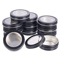 BENECREAT 14 Pack 3.4 OZ Tin Cans Screw Top Round Aluminum Cans Screw Lid Containers with Clear Window - Great for Store Spices, Candies, Tea or Gift Giving (Black)