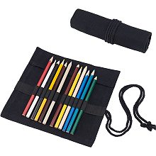 NBEADS 2 Pcs Handmade Canvas Pencil Wrap 12 Slots, Black Multiuse Roll Up Pencil Case Pencil Holder Organizer Foldable Makeup Brushes Organizer Bag for Office School Artist