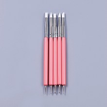 Honeyhandy Silicone Double Head Nail Art Dotting Tools, Nail Brush Pens, Painting Drawing Line Brushes, with Brass Tube and Acrylic Finding, Pale Violet Red, 14.6~14.7x0.7mm, 5pcs/set