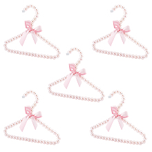 AHANDMAKER 5 Pack Pearl Beads Metal Elegant Clothes Hangers, Small Pet Hanger Plastic Pearl Beaded Clothes Hangers, for Pet Cats and Dogs, Puppet Clothes (Pink)