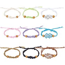 Arricraft 9 Pcs 9 Colors Empty Crystal Bracelet Holder, Adjustable Stone Cage Replacement Holder Crystal Pendants Cotton Cord Braided Bracelets for DIY Making