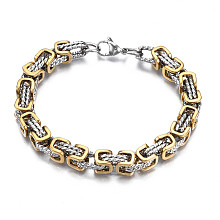 Honeyhandy Ion Plating(IP) Two Tone 201 Stainless Steel Byzantine Chain Bracelet for Men Women, Nickel Free, Real 18K Gold Plated, 8-7/8 inch(22.5cm)