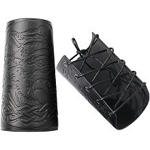 GORGECRAFT 2PCS Leather Wolf Cuffs Bracers Halloween Gauntlet Wristband Viking Arm Bracers Wrist Band Guards Archery Armguard Unisex Leather Cuffs Armband Costumes for Men Women(Black)