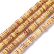 Honeyhandy Natural Freshwater Shell Beads Strands, Dyed, Heishi Beads, Flat Round/Disc, Goldenrod, 8~8.5x1~3mm, Hole: 1mm, about 182~200pcs/strand, 15.39 inch(39.1cm)