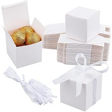 BENECREAT 74 Packs Kraft Gift Candy Box with White Ribbon, 2.2x2.2x2.2 Inches Small Gift Boxes for Wedding Decorations Birthday Party Supplies