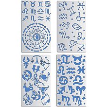 BENECREAT 4PCS 4x7 Inch Mixed Constellations Metal Stencils Zodiac Glyphs Symbols/Viking Compass Stencils for Wood carving, Drawings and Woodburning, Engraving and Scrapbooking Project