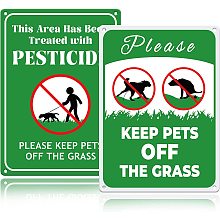 GLOBLELAND 2pcs This Area Has Been Treated with Sign Please Keep Pets Off The Grass Sign 9.8x7.1 inch Warning Aluminum Yard Sign for Park Zoo Gate Yard Lawn Home Wall Decoration