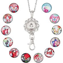 SUNNYCLUE 1 Box 12 Styles Butterfly Lanyard ID Badge Lanyard Necklace Colorful Snap Button ID Badges Holder Breakaway Keychain Badge Stainless Steel Chain Women Teacher Office Lanyards for Holder