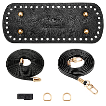 CHGCRAFT DIY Purse Making Kits, including 1Pc Imitation Leather Bag Bottom, 1Pc Bag Drawstring and 1Pc Bag Straps, with Alloy Findings, Black, Bag Bottom: 10.1x22.3x0.95cm, Hole: 5mm