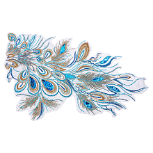 NBEADS Peacock Tail Pattern Polyester Lace Computerized Embroidery Ornament Accessories, with Paillette/Sequin, for DIY Clothes, Bag, Pants Decoration, Prussian Blue, 650x400x0.1mm