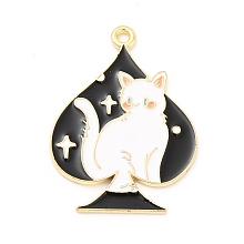 Honeyhandy Alloy Enamel Pendants, Light Gold, with Cat Pattern Charm, Black, 33.5x25x1.5mm, Hole: 1.8mm