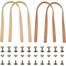 SUPERFINDINGS 2 Sets 2 Colors Faux Leather Bag Handles 23.62Inch PU Leather Bag Strap Replacement with Iron Rivets White and Brown Handbag Handle Belt for Bag Making Supplies