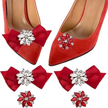 NBEADS 2 Pairs Rhinestone Bow Shoe Clips, 2 Styles Flower Shoe Clip Removable Shoe Clips Bow Rhinestone Shoe Decorations for Shoe Decoration Buckle Accessories Wedding, Red