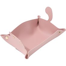 CHGCRAFT Cat Shape Leather Storage Tray Foldable Portable Desk Organizer Jewelry Tray Decorative Desk Organizer, Pink