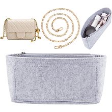 WADORN Felt Handbag Insert Organizer with Metal Shoulder Chain, Purse Organizer Insert Conversion Kit Bag in Bag Shoulder Bag Interior Accessories for Medium GG Marmont Bag CC Flap Handbag, Grey