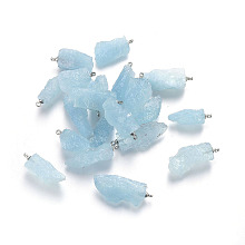 Honeyhandy Natural Aquamarine Pendants, with Brass Findings, Nuggets, Platinum, 20~32x8~13x6~13mm, Hole: 1.6mm