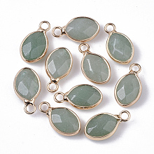 Honeyhandy Natural Green Aventurine Pendants, with Golden Tone Brass Open Back Bezel, Faceted, Teardrop, 17x9x5mm, Hole: 2mm