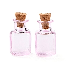 Honeyhandy Square Glass Cork Bottles Ornament, Glass Empty Wishing Bottles, DIY Vials for Pendant Decorations, Lavender Blush, 1.4x1.4x2.3cm