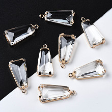 Honeyhandy Transparent Glass Pendants, with Brass Findings, Long-Lasting Plated, Faceted, Trapezoid, Light Gold, 23.5x11x5mm, Hole: 1.4mm