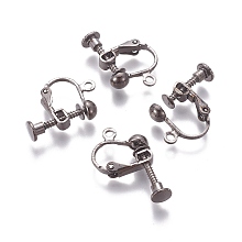 Honeyhandy Rack Plated Brass Screw Clip-on Earring Findings, Spiral Ear Clip, Gunmetal, 13x17x4.5mm, Hole: 1.6mm