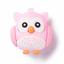 Honeyhandy PVC Cartoon Owl Doll Pendants, for Keychains, Pink, 43x37x26mm, Hole: 3mm