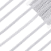 PandaHall Elite Sparkle Braided Polyester Lace Trim, Garment Accessories, Silver, 3/8~1/2 inch(11~12mm), 22.5 yards/card