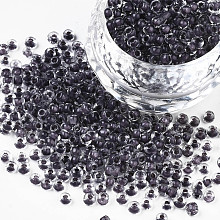 Honeyhandy 8/0 Glass Seed Beads, Transparent Inside Colours, Round Hole, Round, Gray, 8/0, 3~4x2~3mm, Hole: 0.8mm, about 15000pcs/bag