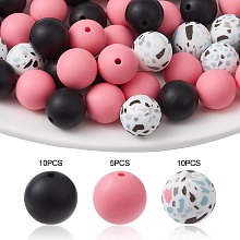 Honeyhandy Round Food Grade Eco-Friendly Silicone Focal Beads, Chewing Beads For Teethers, DIY Nursing Necklaces Making, Hot Pink, 15mm, Hole: 1.5mm, 25pcs/set