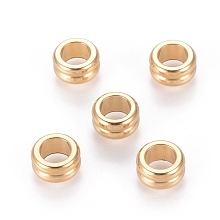 Honeyhandy Vacuum Plating 304 Stainless Steel Beads, Grooved Beads, Column, Golden, 10x5mm, Hole: 6mm