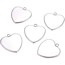 Arricraft 50pcs Stainless Steel Heart Shape Pendant Trays Pendant Blanks Cameo Bezel Cabochon Settings for Photo Charm Jewelry Making 34x31x1mm, Tray 28x29mm