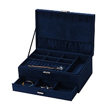 Honeyhandy Velvet & Wood Jewelry Boxes, Portable Jewelry Storage Case, with Alloy Lock, for Ring Earrings Necklace, Rectangle, Prussian Blue, 27.3x19.5x10.3cm