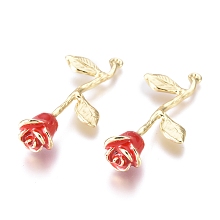 Honeyhandy Alloy Pendants, with Enamel, Big Rose Flower, Golden, Red, 38x17x9mm, Hole: 1.2mm