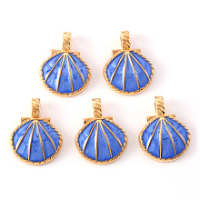 Honeyhandy Alloy Enamel Pendants, Shell, Light Gold, Cornflower Blue, 24.5x19x3.5mm, Hole: 4x2.5mm