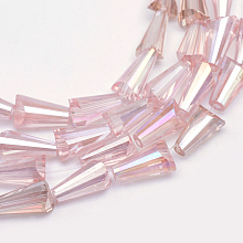 Honeyhandy AB-Color Plated Transparent Glass Bead Strands, Cone, Pearl Pink, 8x4mm, Hole: 1mm, about 72pcs/strand, 22 inch